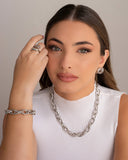 Anel Ajustável Tela Liso Tamanho P Ródio Branco