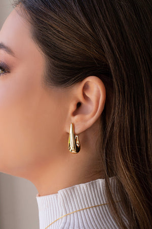 Brinco Argola Gota Lisa 3cm Banhado a Ouro 18K