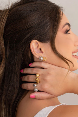 Brinco Meia Bola Tela 1.2 cm Banhado a Ouro 18K