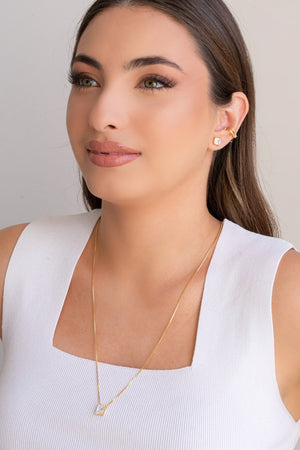 Escapulário Retângulos Cristal Banhado a Ouro 18K - 65 cm