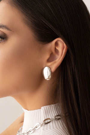 Brinco Oval Liso 2.3 cm Ródio Branco