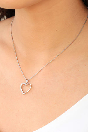 Gargantilha Veneziana Coração Cravejado Cristal Ródio Branco - 45 cm