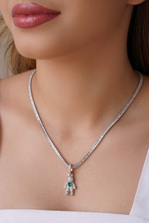 Pingente Filho Menino Cristal Coração Esmeralda 3.4 cm Ródio Branco