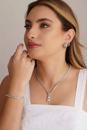 Pingente Filho Menina Cristal Coração Rubi 3.4 cm Ródio Branco