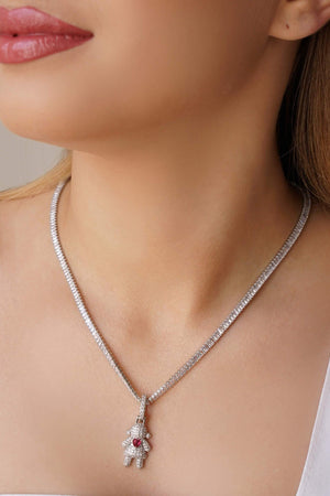 Pingente Filho Menina Cristal Coração Rubi 3.4 cm Ródio Branco