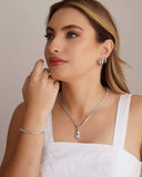 Pulseira Baguetes Zircônia Fecho Gravata Ródio Branco - 20 cm