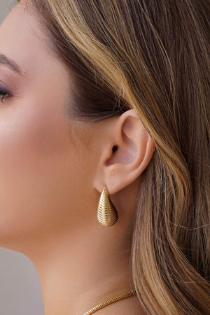 Brinco Gota Texturizada 2.8 cm Banhado a Ouro 18K