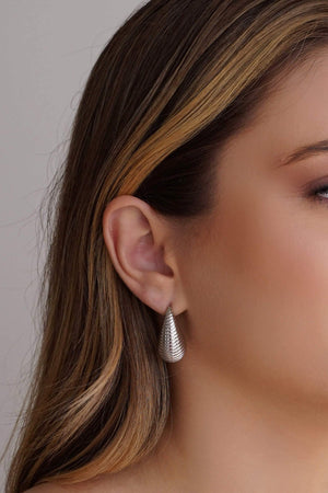 Brinco Gota Texturizada 2.8 cm Ródio Branco