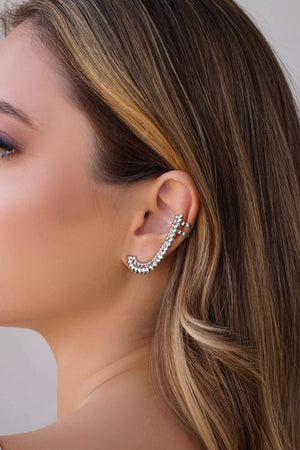 Ear Cuff Folhas Lisas 4.2 cm Ródio Branco