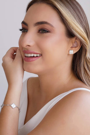 Pulseira Flor Riscada Ródio Branco