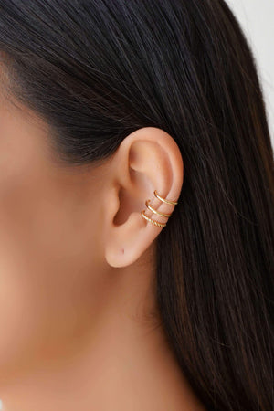 Piercing Três Filetes Lisos e Torcido Banhado a Ouro 18K