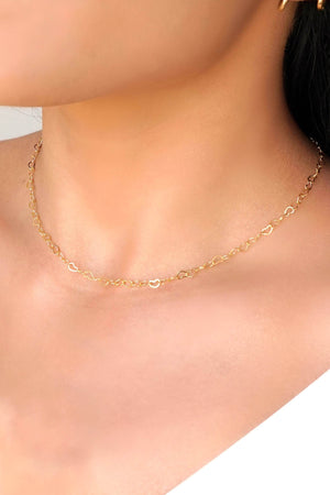 Choker Corações Vazados 3 mm Banhado a Ouro 18K