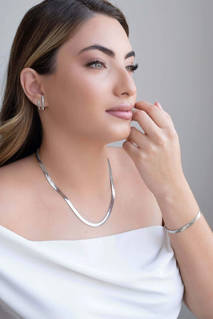 Pulseira Malha Fita 5 mm Ródio Branco