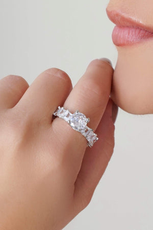 Anel Carré Ponto de Luz Cristal Tamanho 23 Ródio Branco