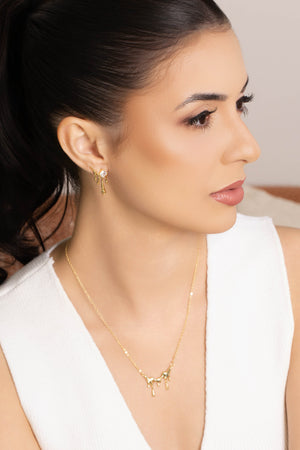 Ear Cuff Orgânico Derretido Ponto de Luz Cristal 2.5 cm Banhado a Ouro 18K