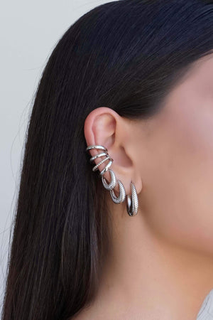 Brinco Argola Click Frisado 2.4 cm Ródio Branco