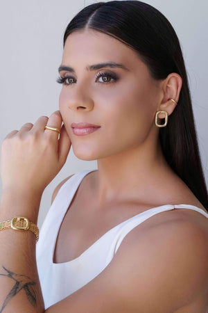 Brinco Retangular Liso 2.3 cm  Banhado a Ouro 18K