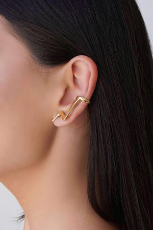 Ear Cuff Zig Zag Liso 3.2 cm Banhado a Ouro 18K
