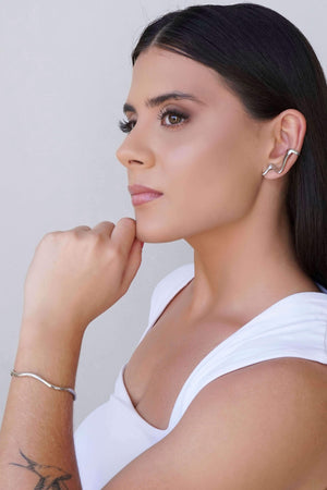 Ear Cuff Zig Zag Liso 3.2 cm Ródio Branco