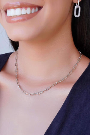 Gargantilha Elos Ovais 4 mm Ródio Branco - 40 cm