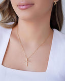 Gargantilha Veneziana Bolinhas Cruz Cravejada Cristal Banhado a Ouro 18K - 45 cm