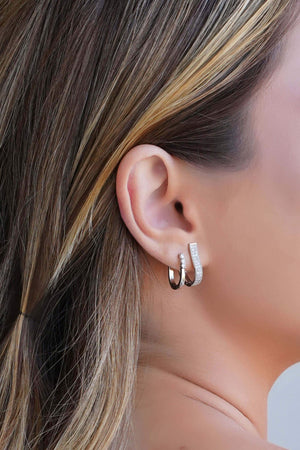 Brinco Argola Click em U Cravejado Cristal 1.5 cm Ródio Branco