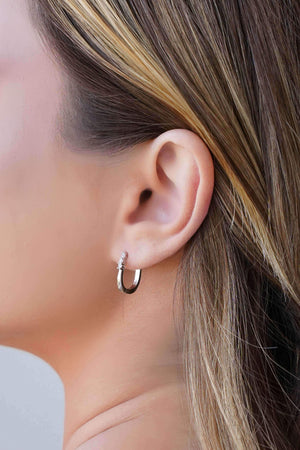 Brinco Argola Click em U Cravejado Cristal 1.5 cm Ródio Branco