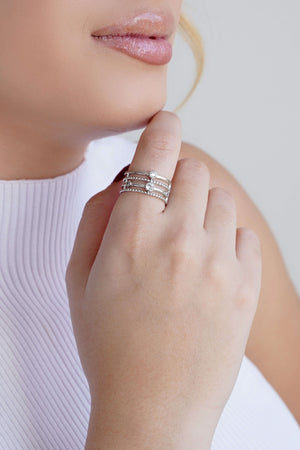 Anel Filetes Bolinhas Pontos de Luz Cristal Tamanho 20 Ródio Branco