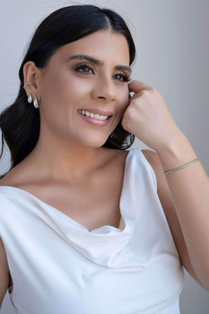 Brinco Gota Frisada 2.0 cm Ródio Branco