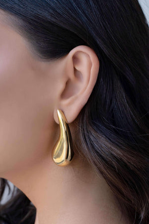 Brinco Gota Lisa 5.0 cm Banhado a Ouro 18K