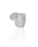 Anel Filetes Coração Cravejado Tamanho 23 Ródio Branco