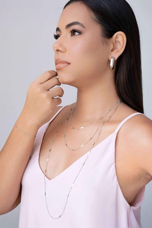 Gargantilha Grumet Achatada Ródio Branco - 45 cm