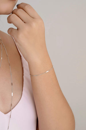 Pulseira Grumet Achatada Ródio Branco