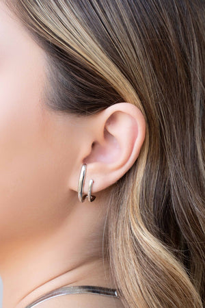 Ear Hook Dois Filetes Lisos 2.5 cm Ródio Branco