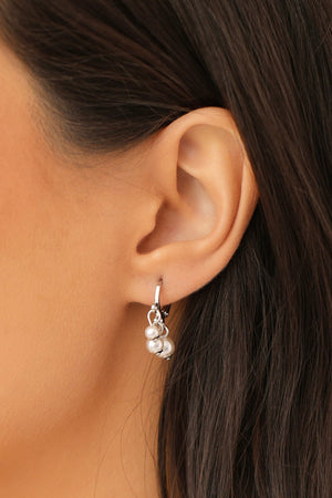 Brinco Argola Click Pérolas 2.3 cm Ródio Branco