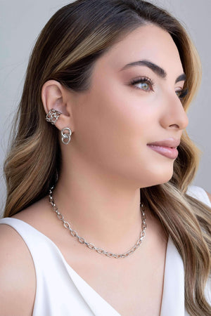 Brinco Círculos Entrelaçados Ródio Branco