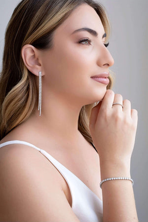 Brinco Franja Riviera Cristal 7.8 cm Ródio Branco