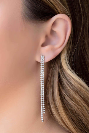 Brinco Franja Riviera Cristal 7.8 cm Ródio Branco