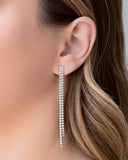 Brinco Franja Riviera Cristal 7.8 cm Ródio Branco