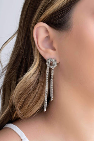 Brinco Nó Malha Italiana 7.8 cm Ródio Branco