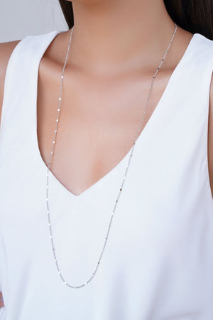 Gargantilha Longa Grumet Plaquinhas Ródio Branco - 80 cm