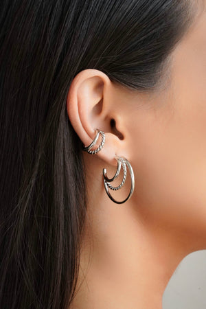 Brinco Argola Três Filetes 2.9 cm Ródio Branco