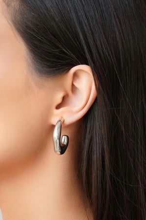 Brinco Argola ABS Orgânica Lisa 3.2 cm Ródio Branco