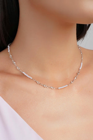 Choker Pérolas Pontos de Luz Cristal Ródio Branco