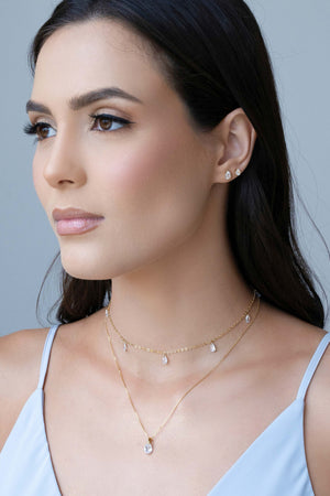 Choker Elos Gotas Cristais Banhado a Ouro 18K