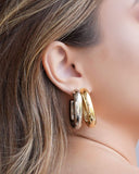 Brinco Argola Oval Tubo Liso ABS 3.8 cm Banhado a Ouro 18K