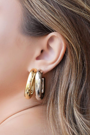 Brinco Argola Oval Tubo Liso ABS 3.8 cm Ródio Branco