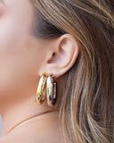 Brinco Argola Oval Tubo Liso ABS 3.8 cm Ródio Branco