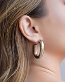 Brinco Argola Oval Tubo Liso ABS 3.8 cm Ródio Branco