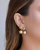 Ear Jacket Redondo Tela Meia Bola Lisa 3.2 cm Banhado a Ouro 18K